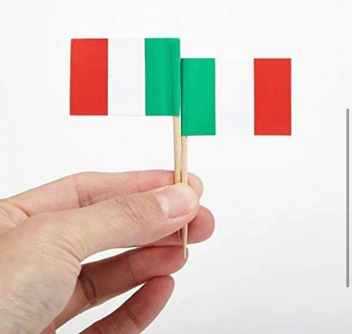 100 Pcs Italy Flag Italian Toothpick Flags, Small Mini Stick Cupcake Toppers Italian Flags,Country Picks Party Decoration Celebration Cocktail Food Bar Cake Flags