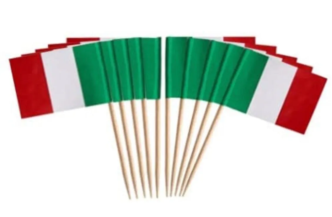 100 Pcs Italy Flag Italian Toothpick Flags, Small Mini Stick Cupcake Toppers Italian Flags,Country Picks Party Decoration Celebration Cocktail Food Bar Cake Flags