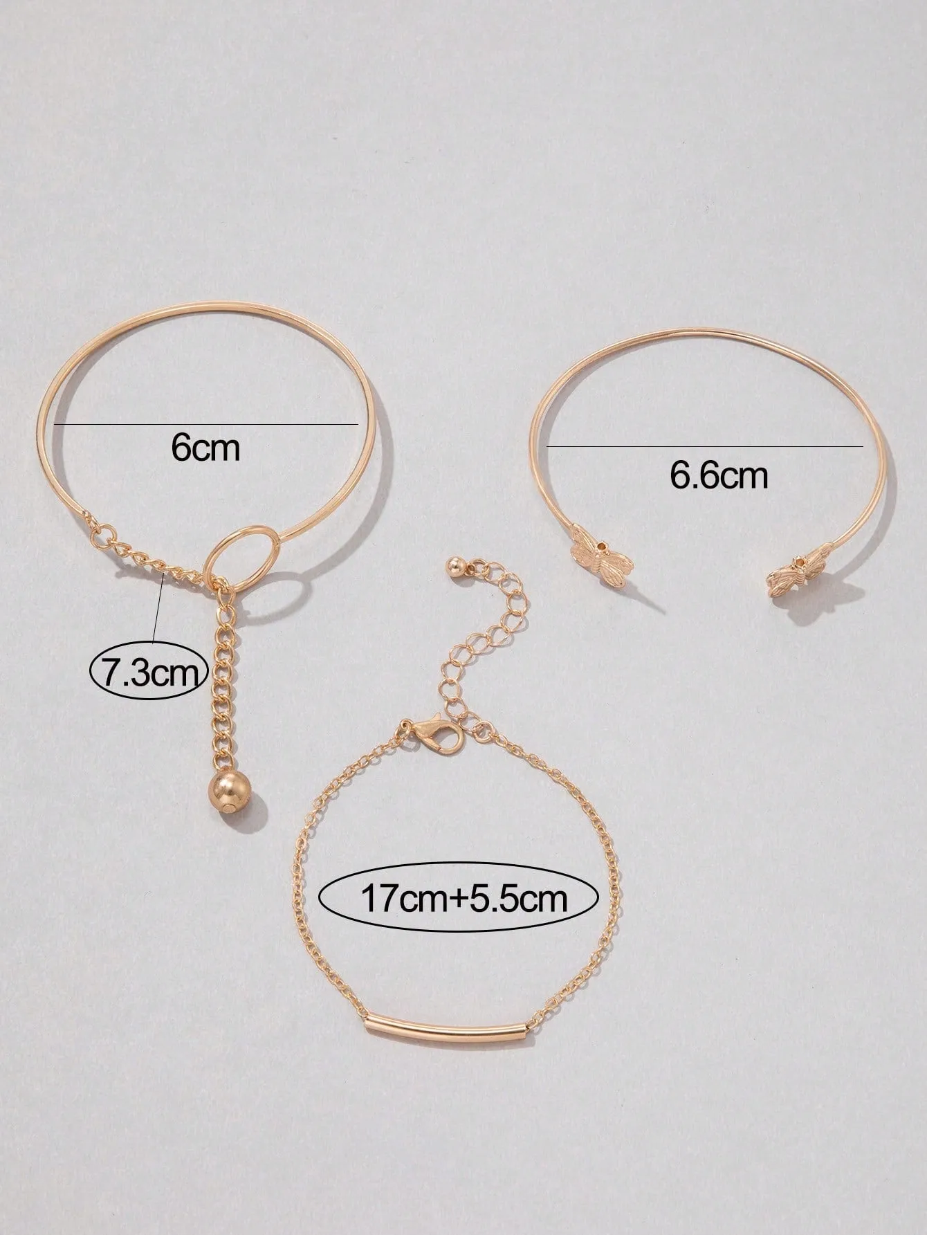 1pc Fashionable Zinc Alloy Butterfly & Bead Decor Chain Bracelet & 2pcs/set Cuff Bangle For Women For Daily Decoration