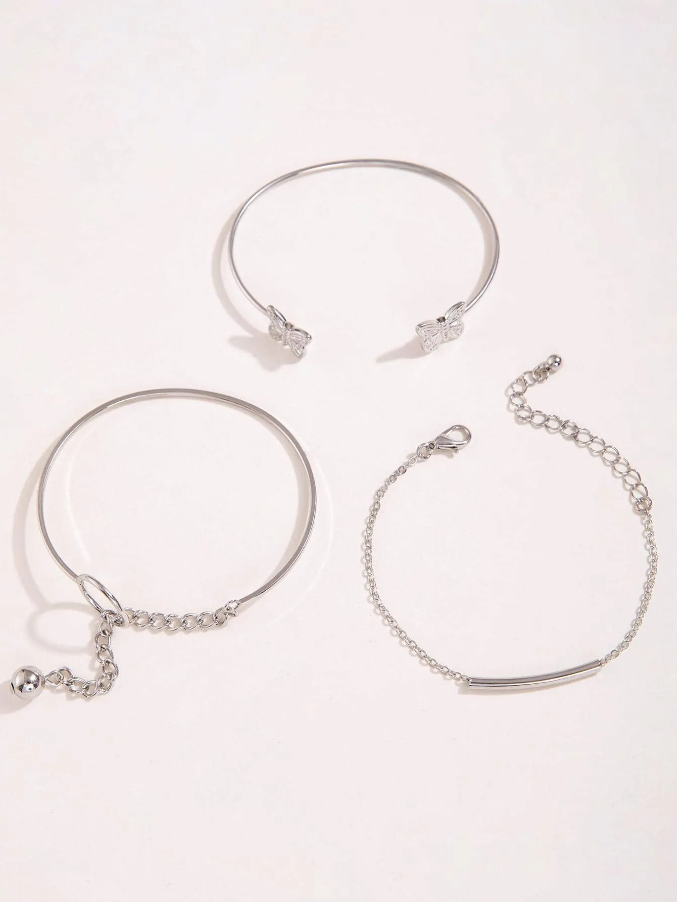 1pc Fashionable Zinc Alloy Butterfly & Bead Decor Chain Bracelet & 2pcs/set Cuff Bangle For Women For Daily Decoration