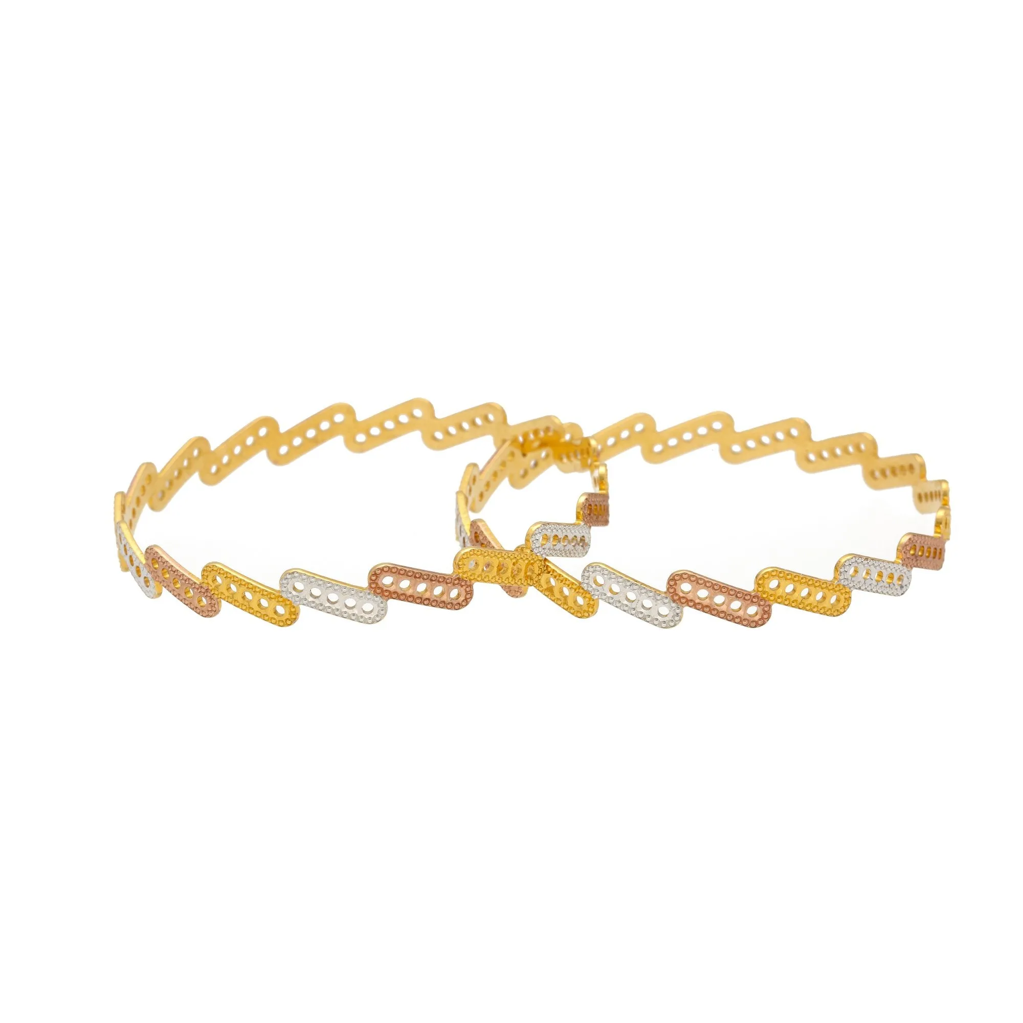 22K Gold Multi Tone Set of Two Bangles, 32.5gm