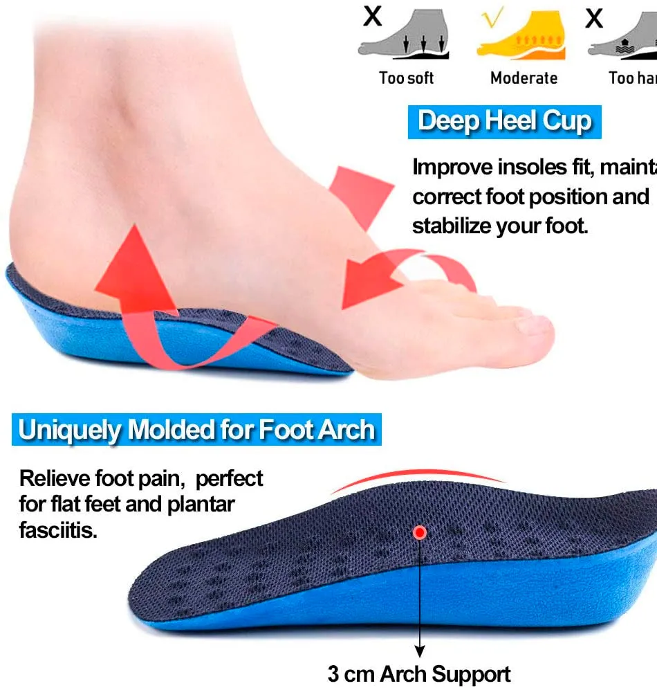 Ailaka Height Increase Insoles (Can be Worn in Socks), Arch Support Half Inserts Shock Absorption Heel Lifts Cushion Pads for Men & Women