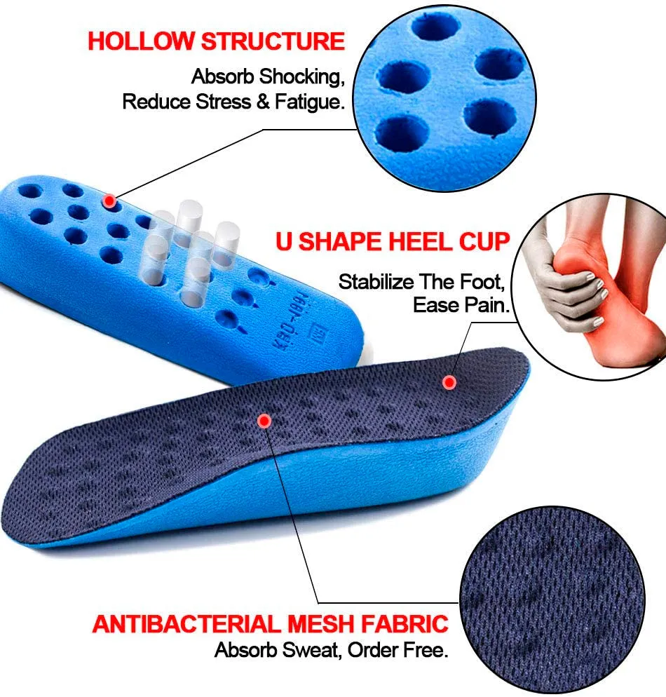 Ailaka Height Increase Insoles (Can be Worn in Socks), Arch Support Half Inserts Shock Absorption Heel Lifts Cushion Pads for Men & Women