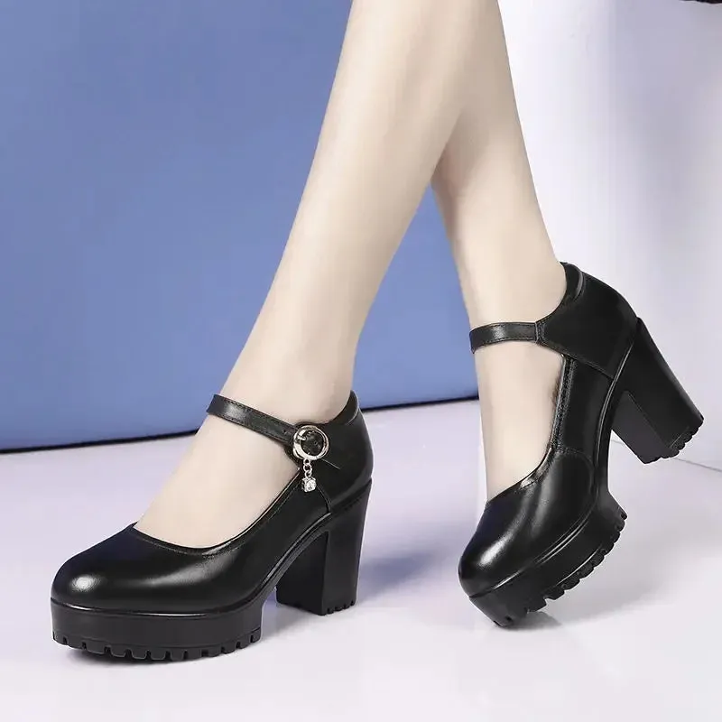 Amozae-Waterproof Rubber Dance Shoes For Middle-aged Elderly Women High Heel Thick Sole Round Toe Chinese Dress Shoes Summer