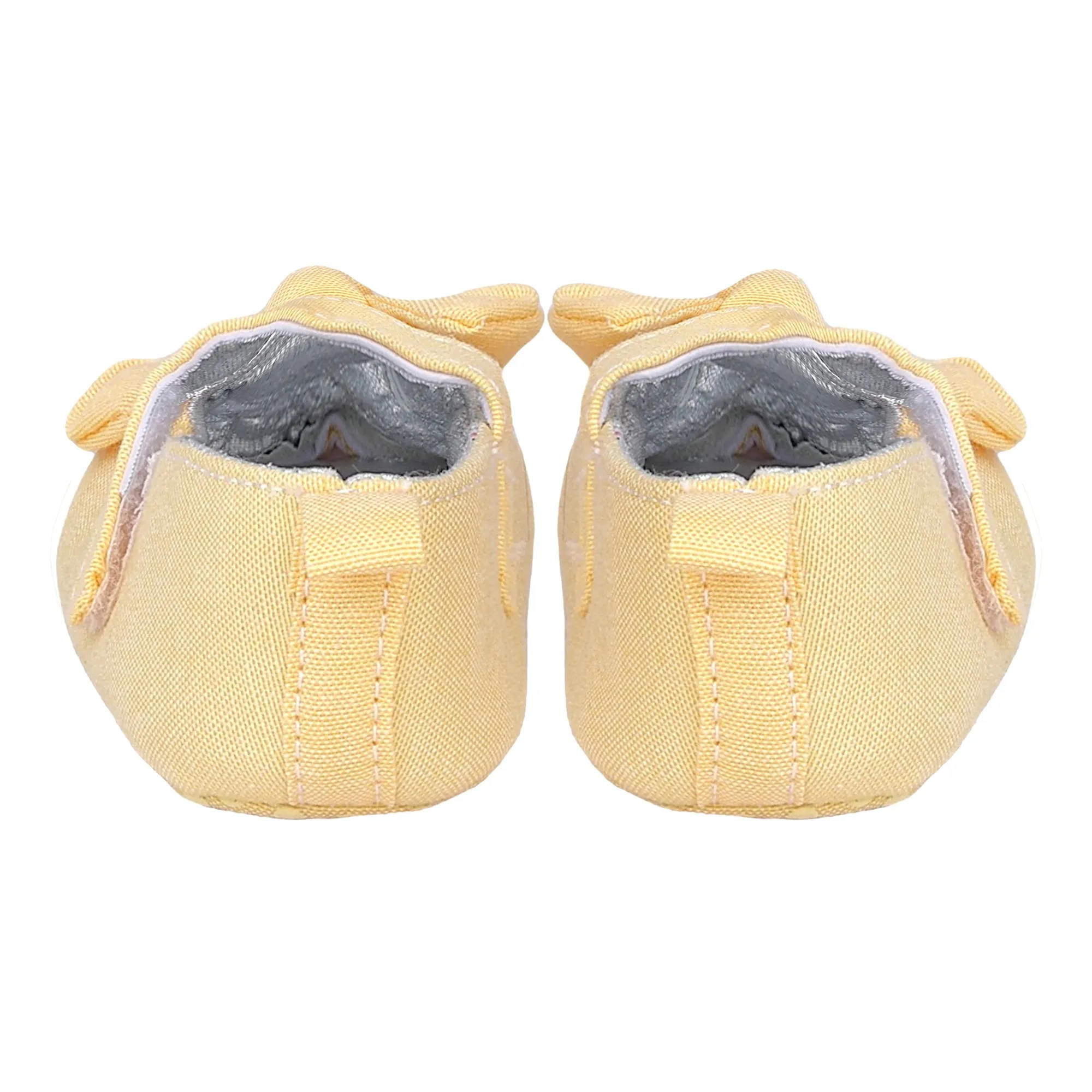 Baby Moo Pretty Bow Knot Velcro Strap Anti-Skid Ballerina Booties - Yellow