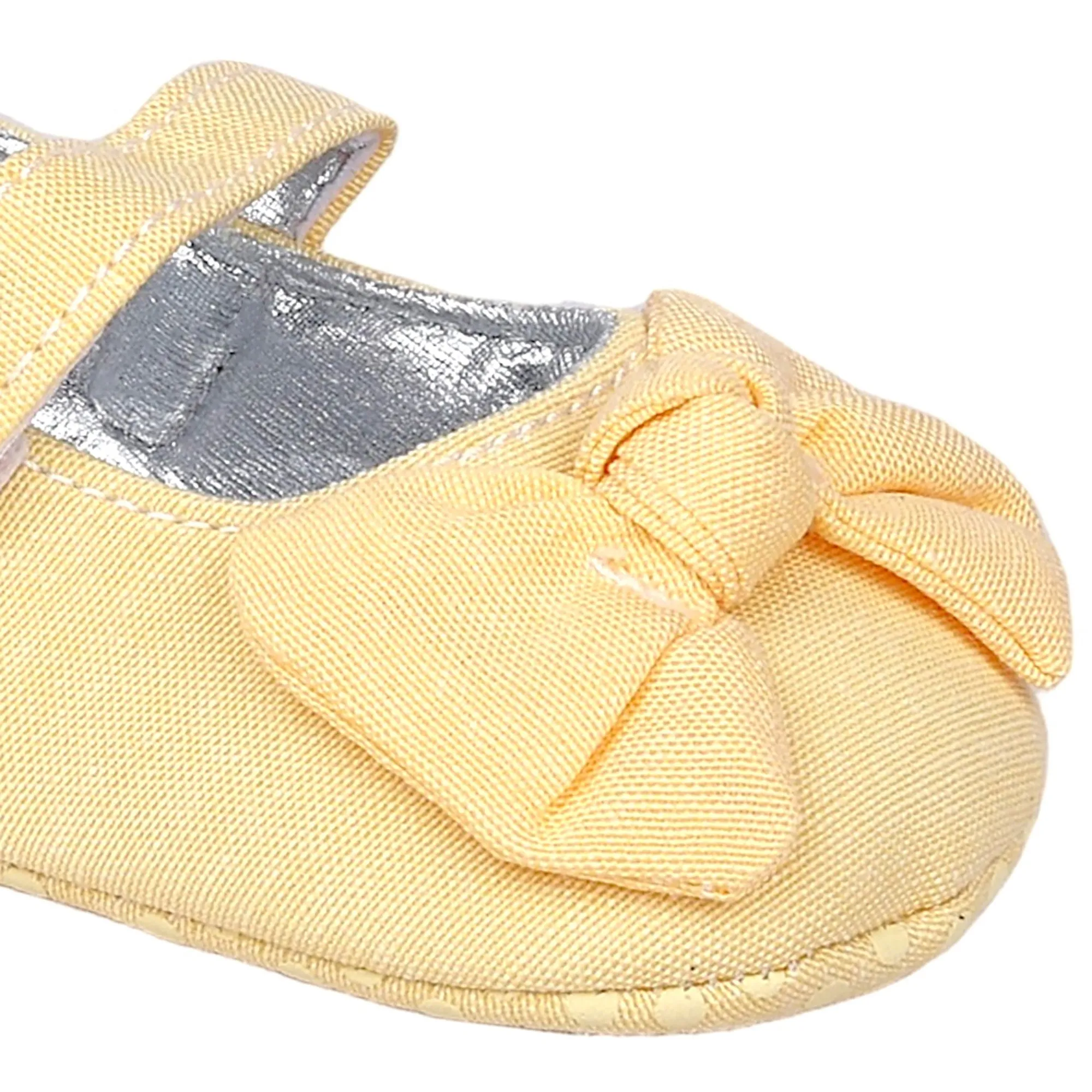 Baby Moo Pretty Bow Knot Velcro Strap Anti-Skid Ballerina Booties - Yellow