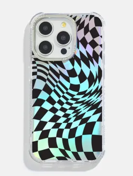 Black Warped Check Holo Foil Shock iPhone Case