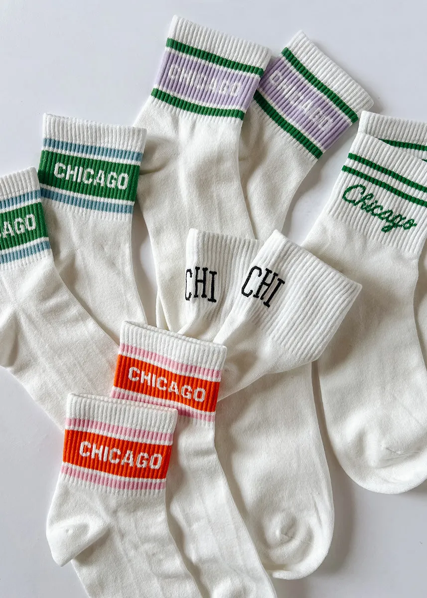 Chicago Triple Stripe Crew Sock - Purple/Green