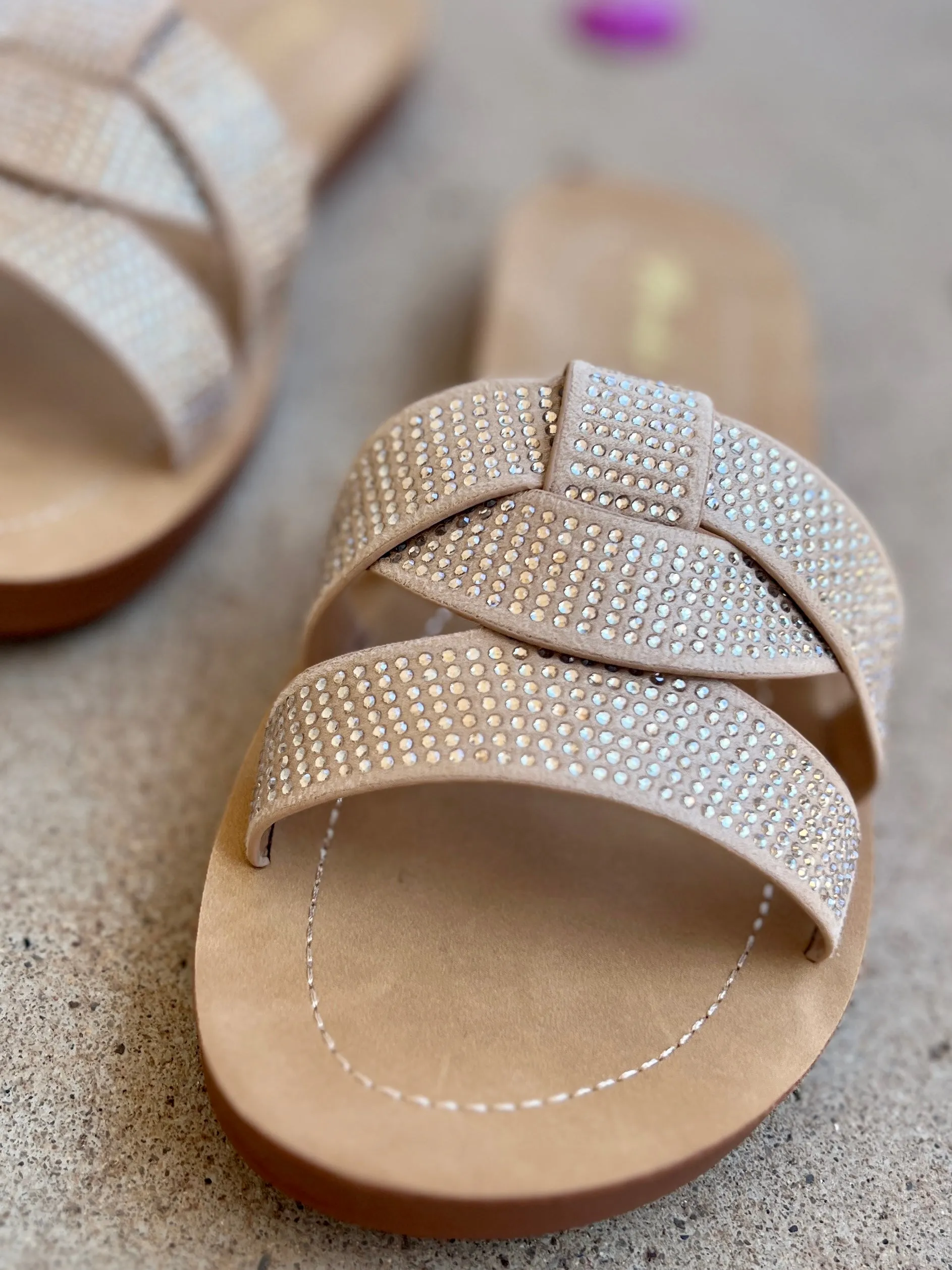 Cindy Sparkly Nude Slides*