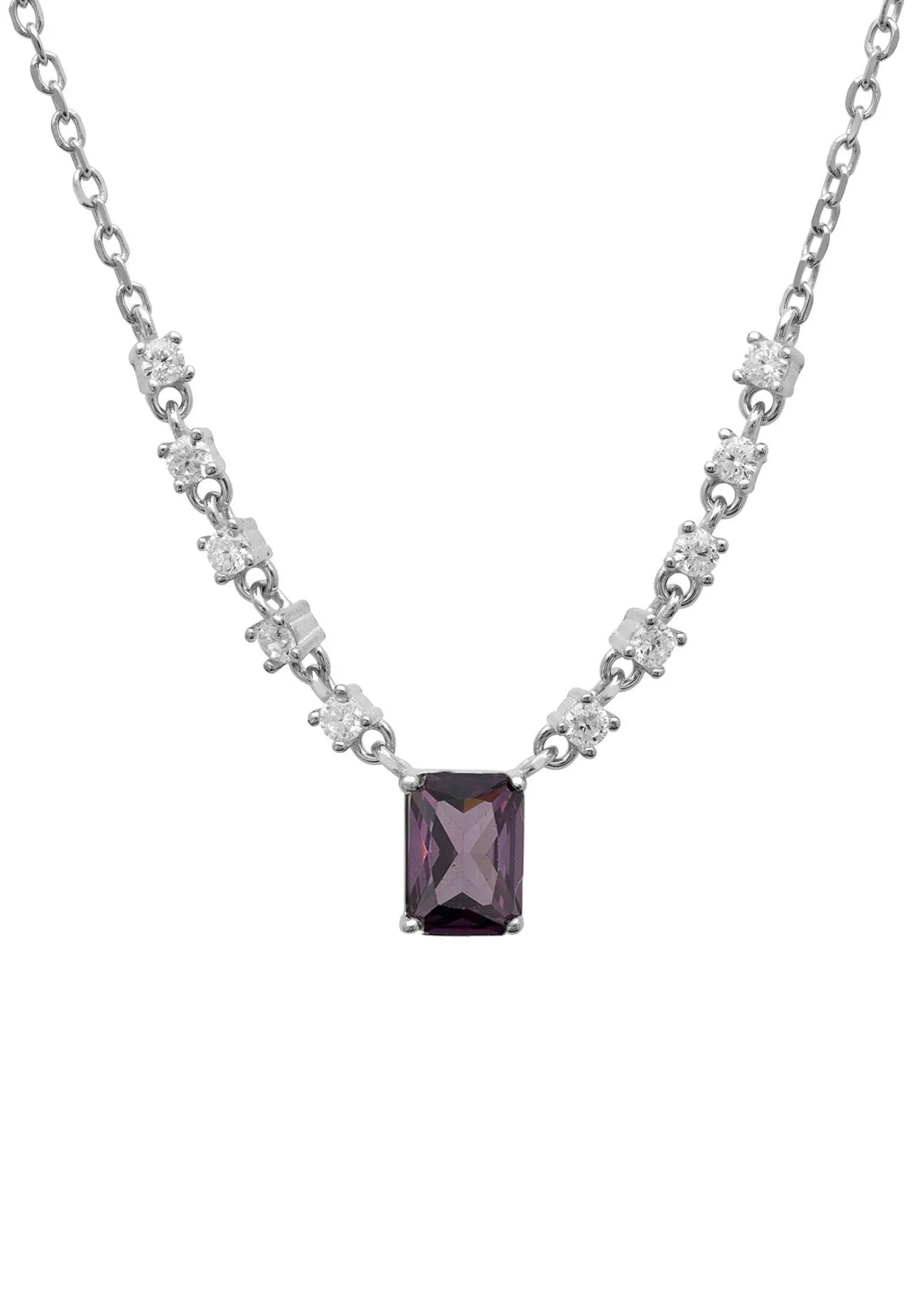 Claudia Gemstone Pendant Necklace Silver Lilac Amethyst