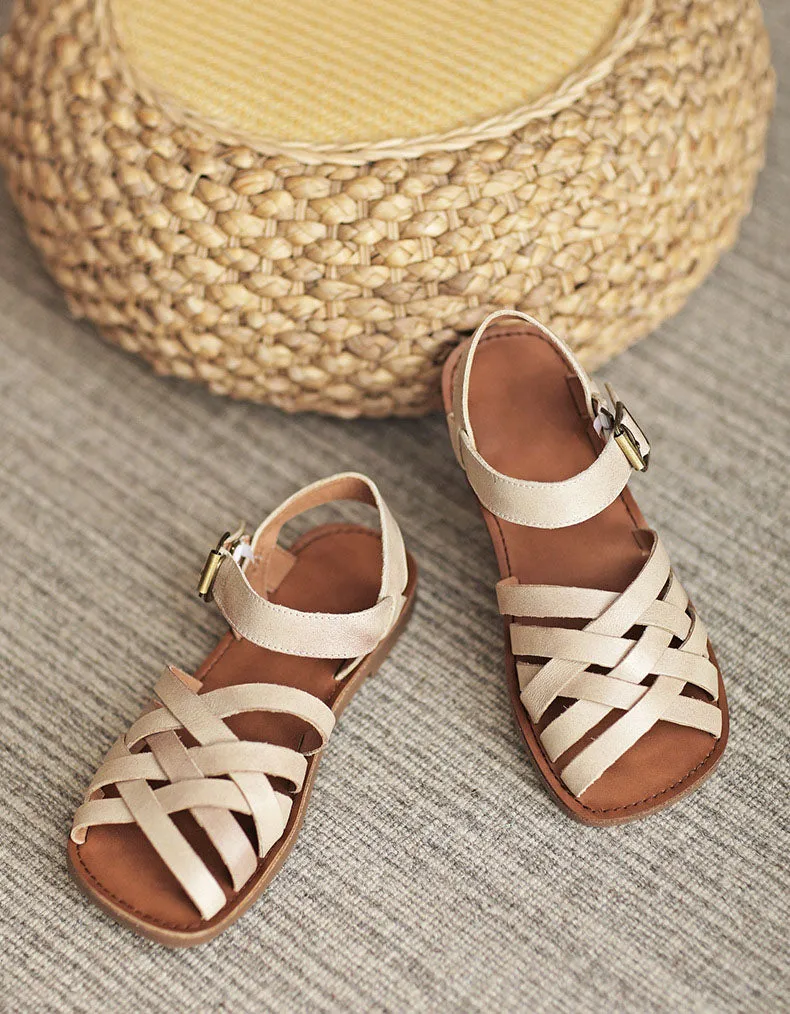 Comfortable Soft Leather Strap Flat Sandals Slingbacks