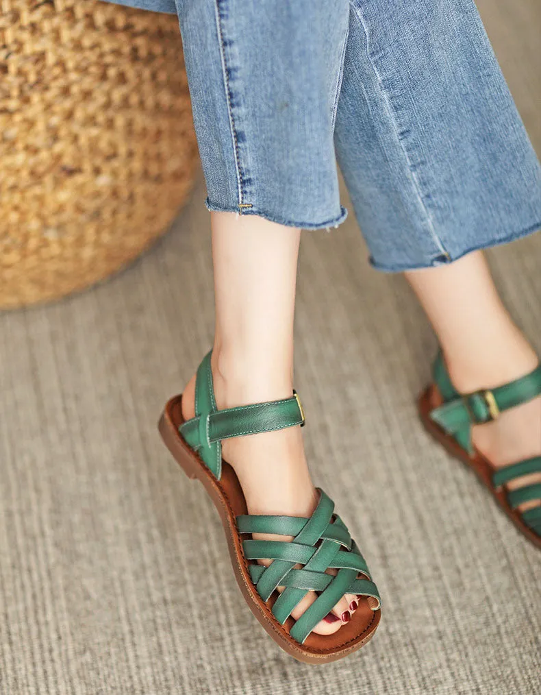 Comfortable Soft Leather Strap Flat Sandals Slingbacks