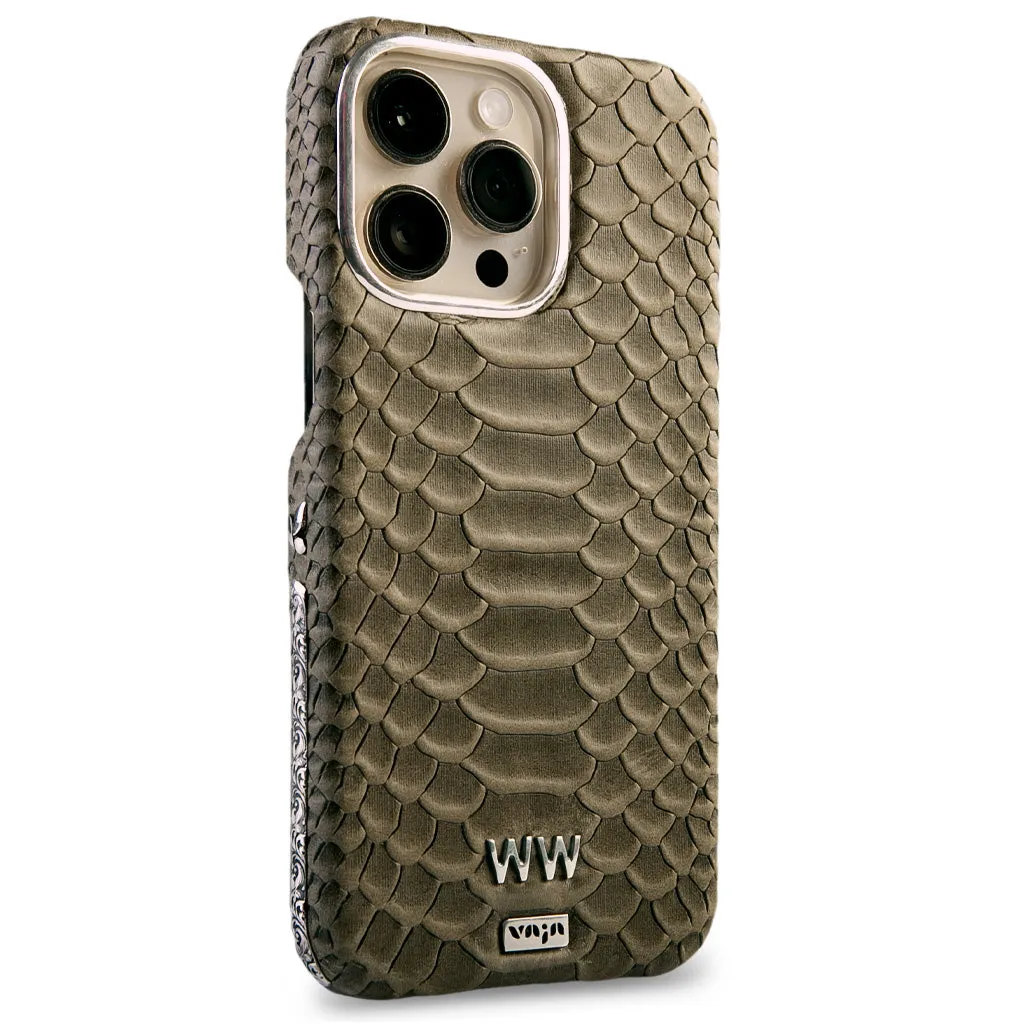 Custom Silver Kobra Grip iPhone 14 Pro Max leather case