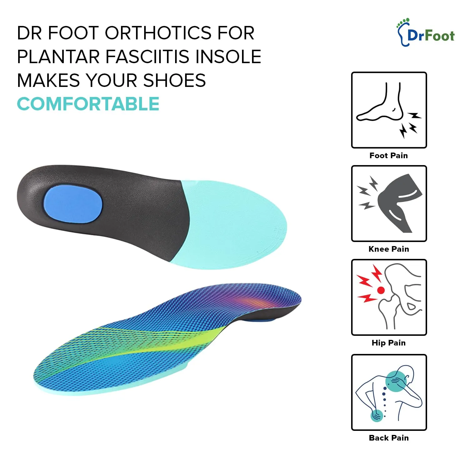 Dr Foot Orthotics | Relieve From Plantar Fasciitis, Flat Feet, Foot Pain, High Arch | Light & Slim| Comfort With Shock Absorption |Improve Foot Support for Men and Women -1 Pair (Large Size)