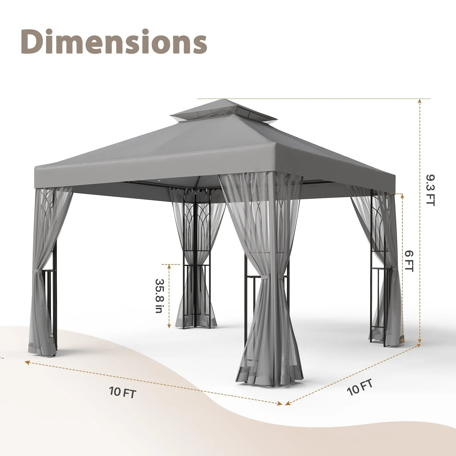 EAGLE PEAK 10x10 Patio Gazebo with Screen Walls and Corner Shelves