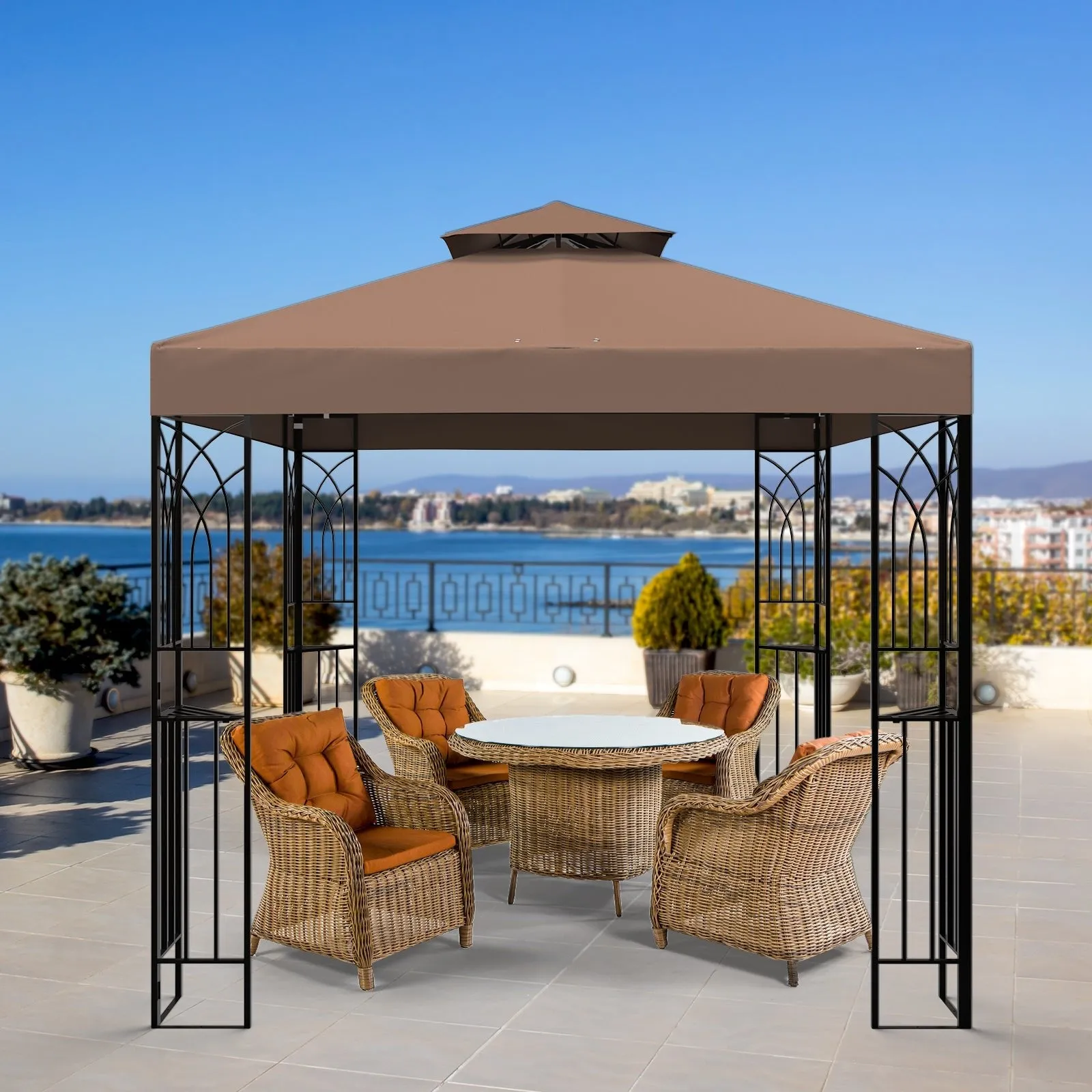 EAGLE PEAK Patio Gazebo 8x8 with Corner Shelves