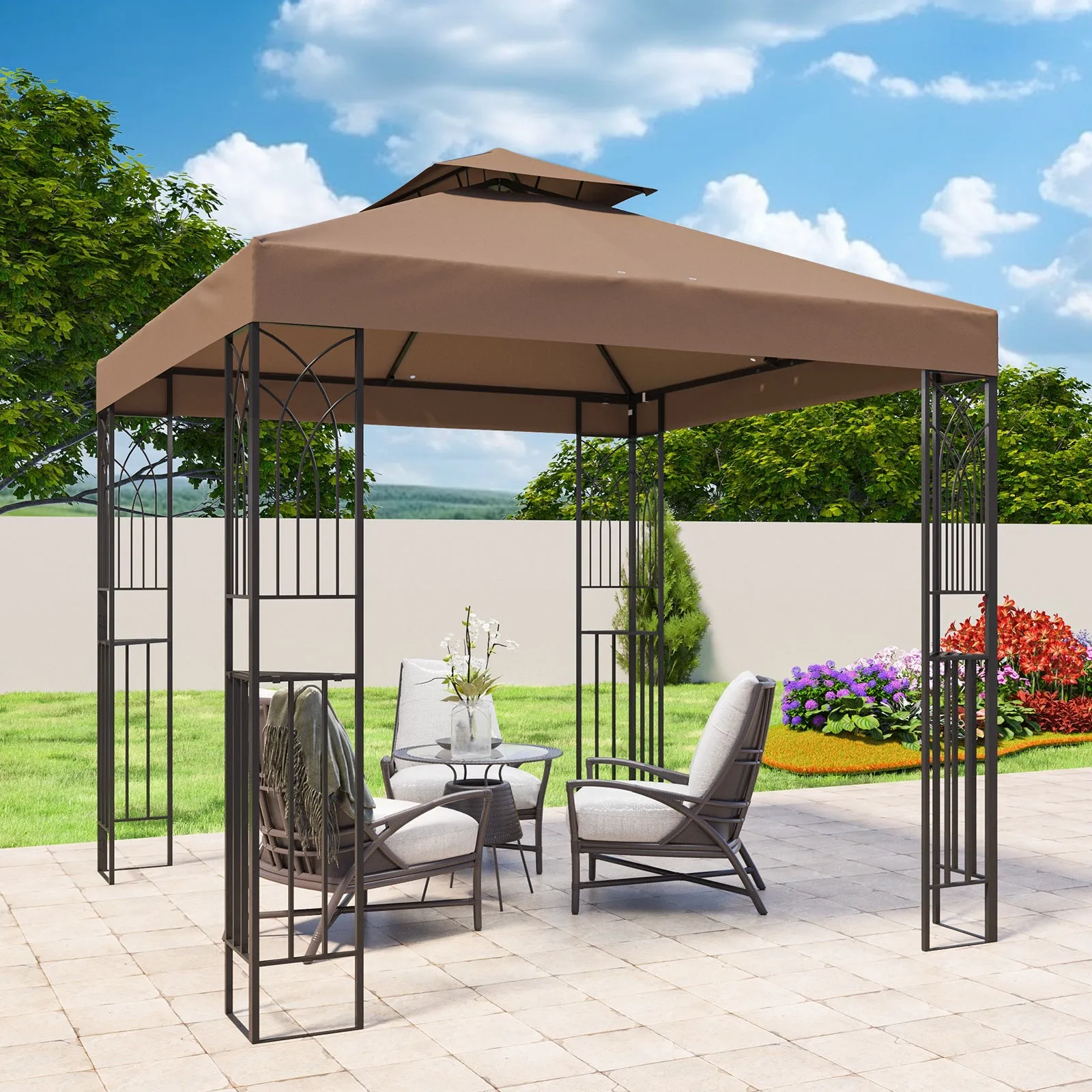 EAGLE PEAK Patio Gazebo 8x8 with Corner Shelves