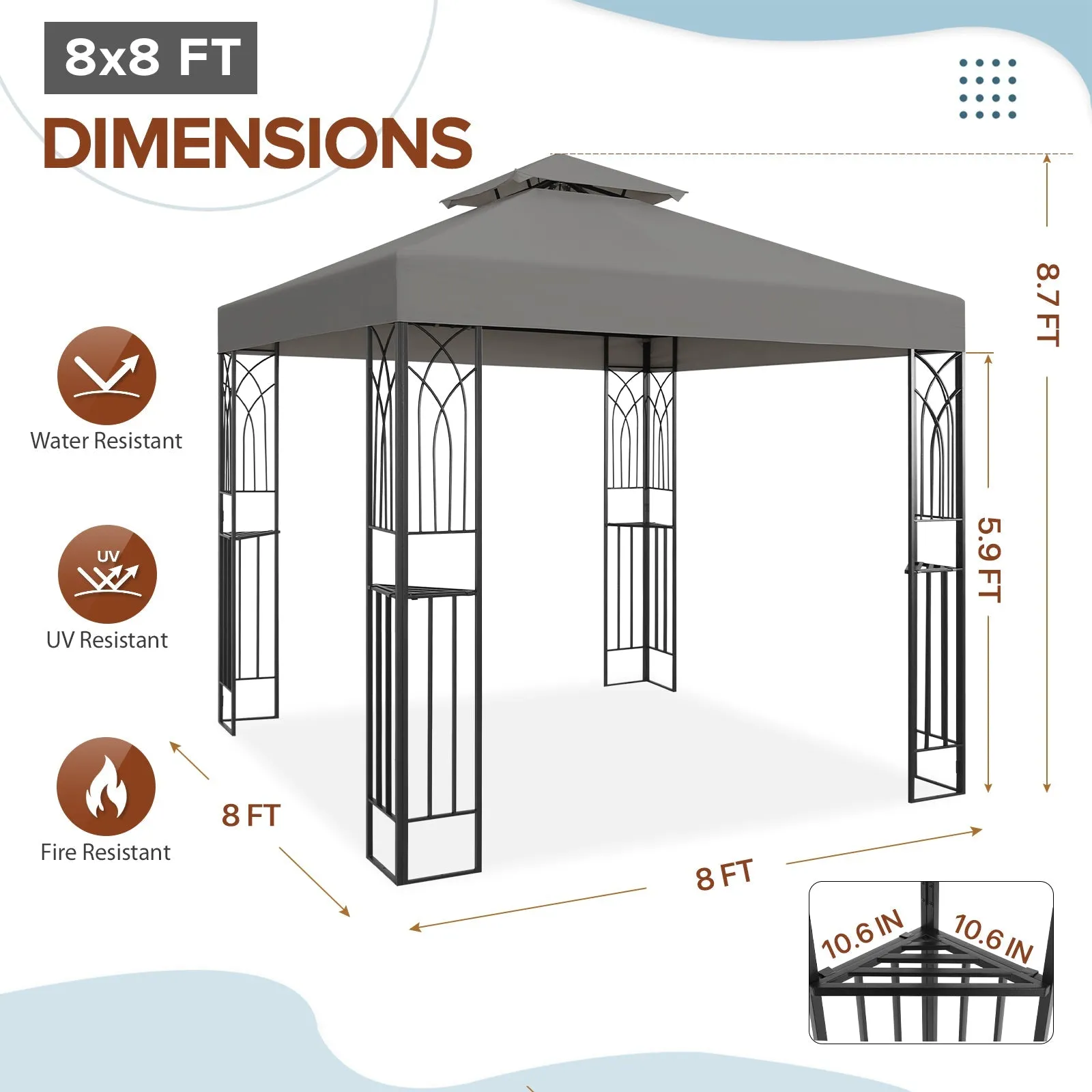 EAGLE PEAK Patio Gazebo 8x8 with Corner Shelves