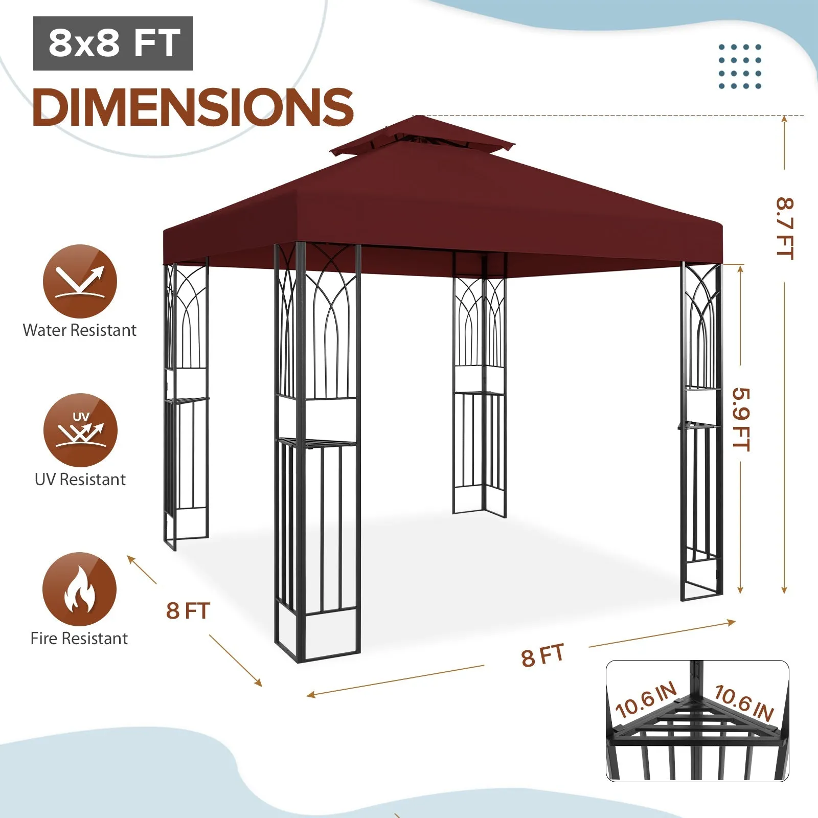 EAGLE PEAK Patio Gazebo 8x8 with Corner Shelves