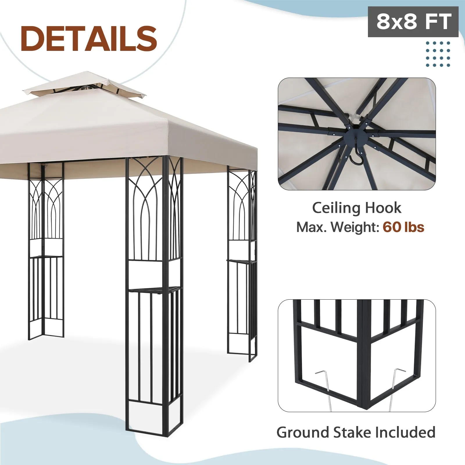 EAGLE PEAK Patio Gazebo 8x8 with Corner Shelves