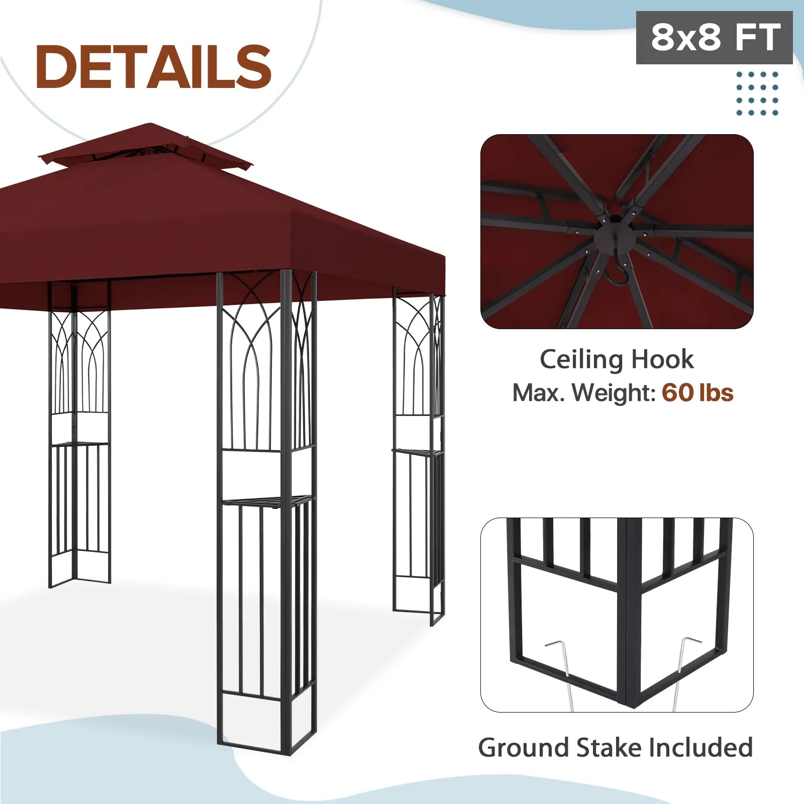 EAGLE PEAK Patio Gazebo 8x8 with Corner Shelves