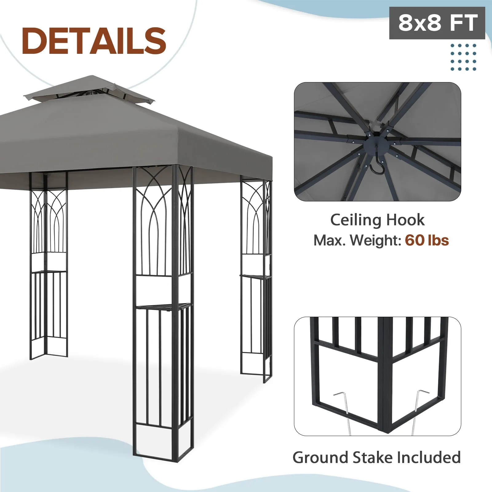 EAGLE PEAK Patio Gazebo 8x8 with Corner Shelves