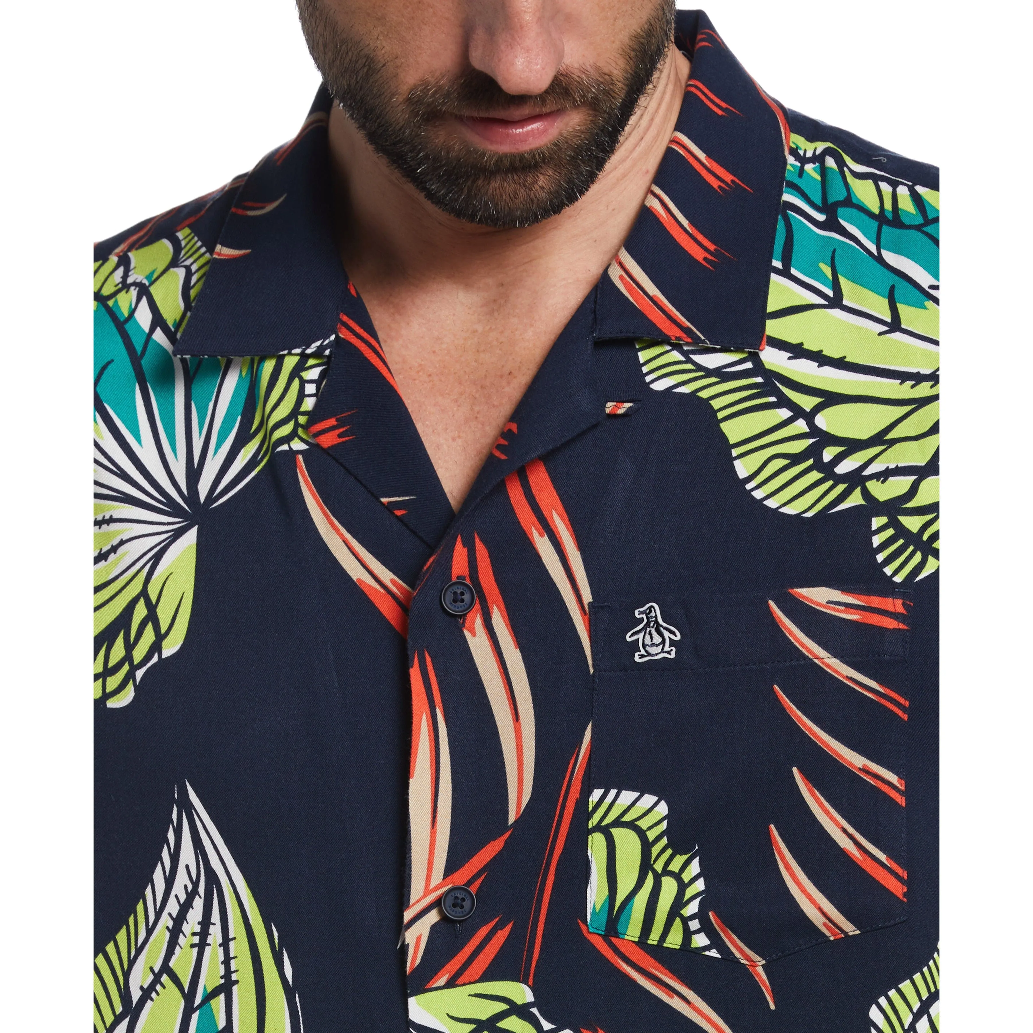 EcoVero™ Palm Leaf Print Camp Collar Shirt