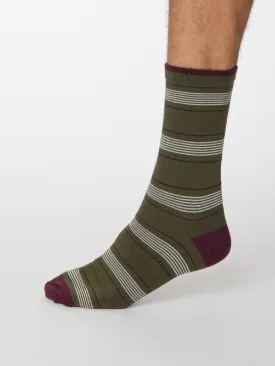 Edoardo Stripe Socks - Khaki Green