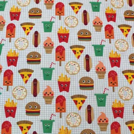 Fast Food Friends Printed Wide Width Woven Cotton