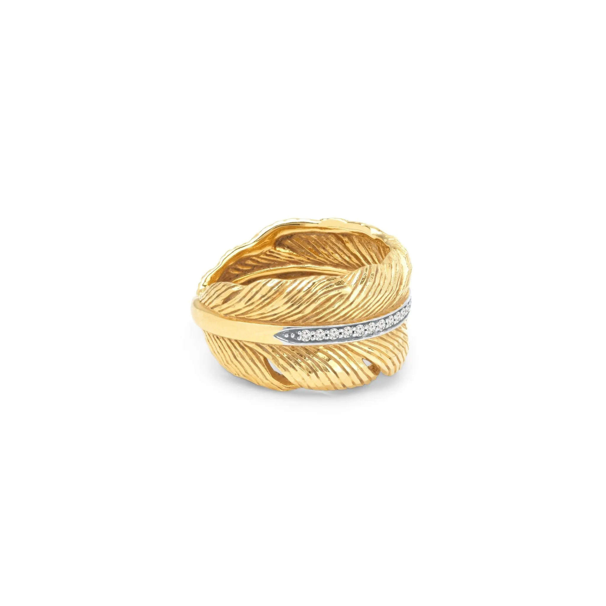 Feather Cuff Ring with Diamonds