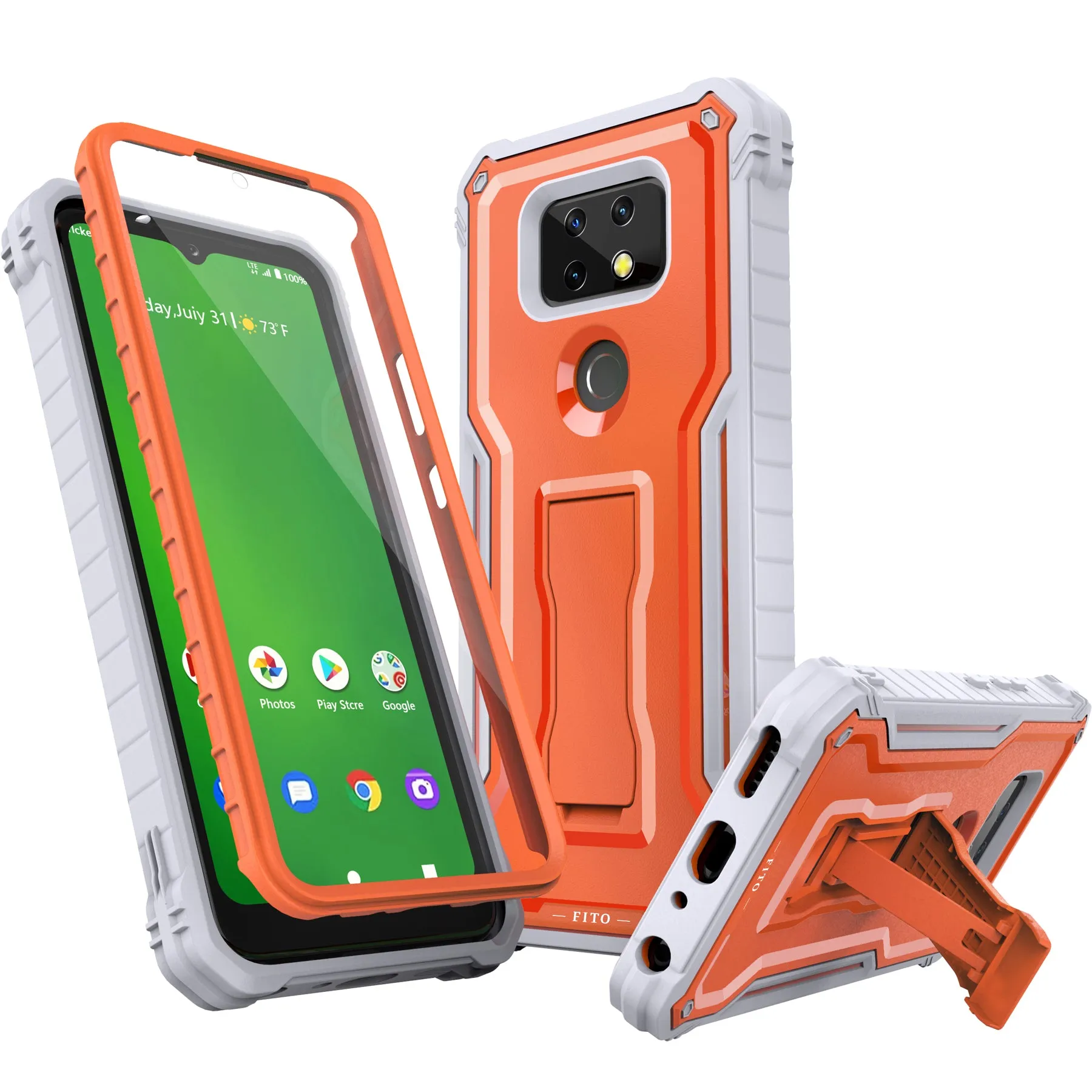 FITO AT&T Maestro Max Phone Case, Cricket Ovation 2 Phone Case, Dual Layer Shockproof Heavy Duty Case with Screen Protector, Built-in Kickstand