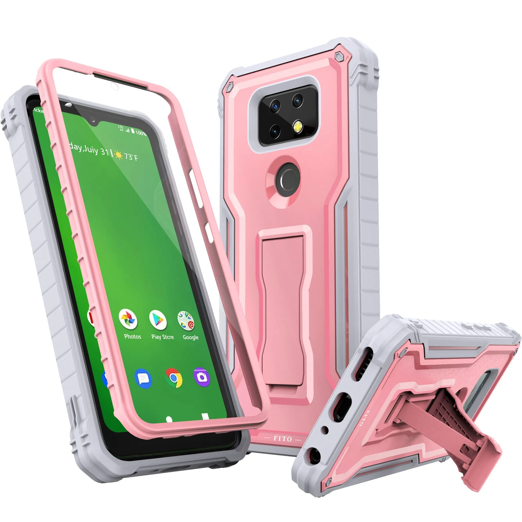 FITO AT&T Maestro Max Phone Case, Cricket Ovation 2 Phone Case, Dual Layer Shockproof Heavy Duty Case with Screen Protector, Built-in Kickstand