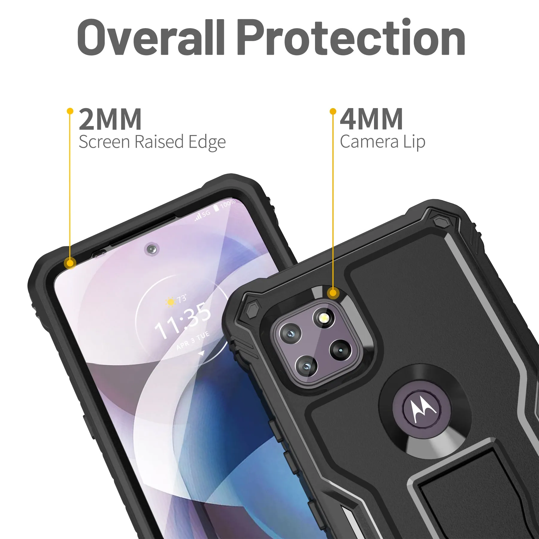 FITO for Moto One 5G ACE Case, Dual Layer Shockproof Heavy Duty Case for Motorola One 5G ACE Phone with Screen Protector, Built-in Kickstand