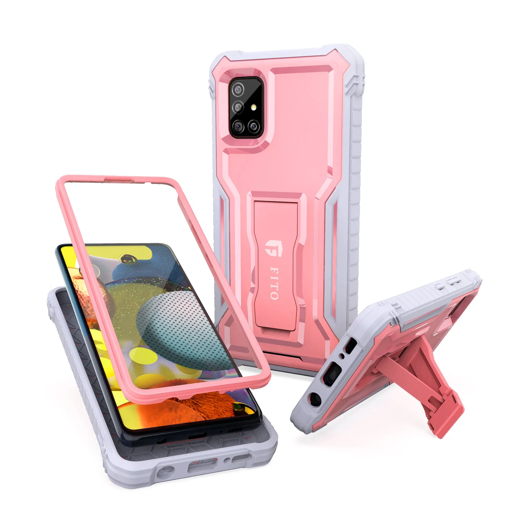 FITO Samsung Galaxy A51 5G Case, Dual Layer Shockproof Heavy Duty Case for Samsung A51 5G Phone with Screen Protector, Built-in Kickstand