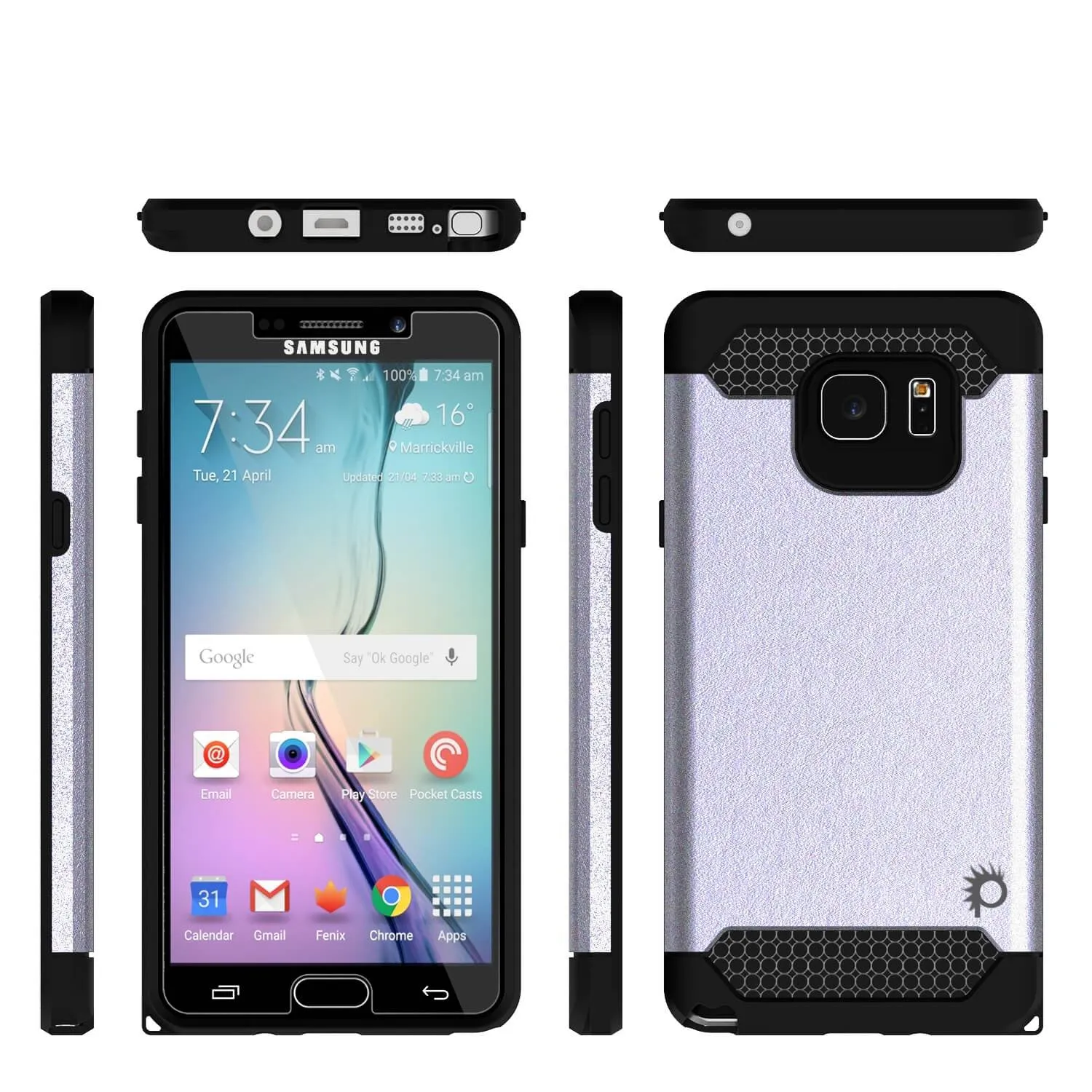 Galaxy Note 5 Case PunkCase Galactic SIlver Series Slim Armor Soft Cover Case w/ Tempered Glass