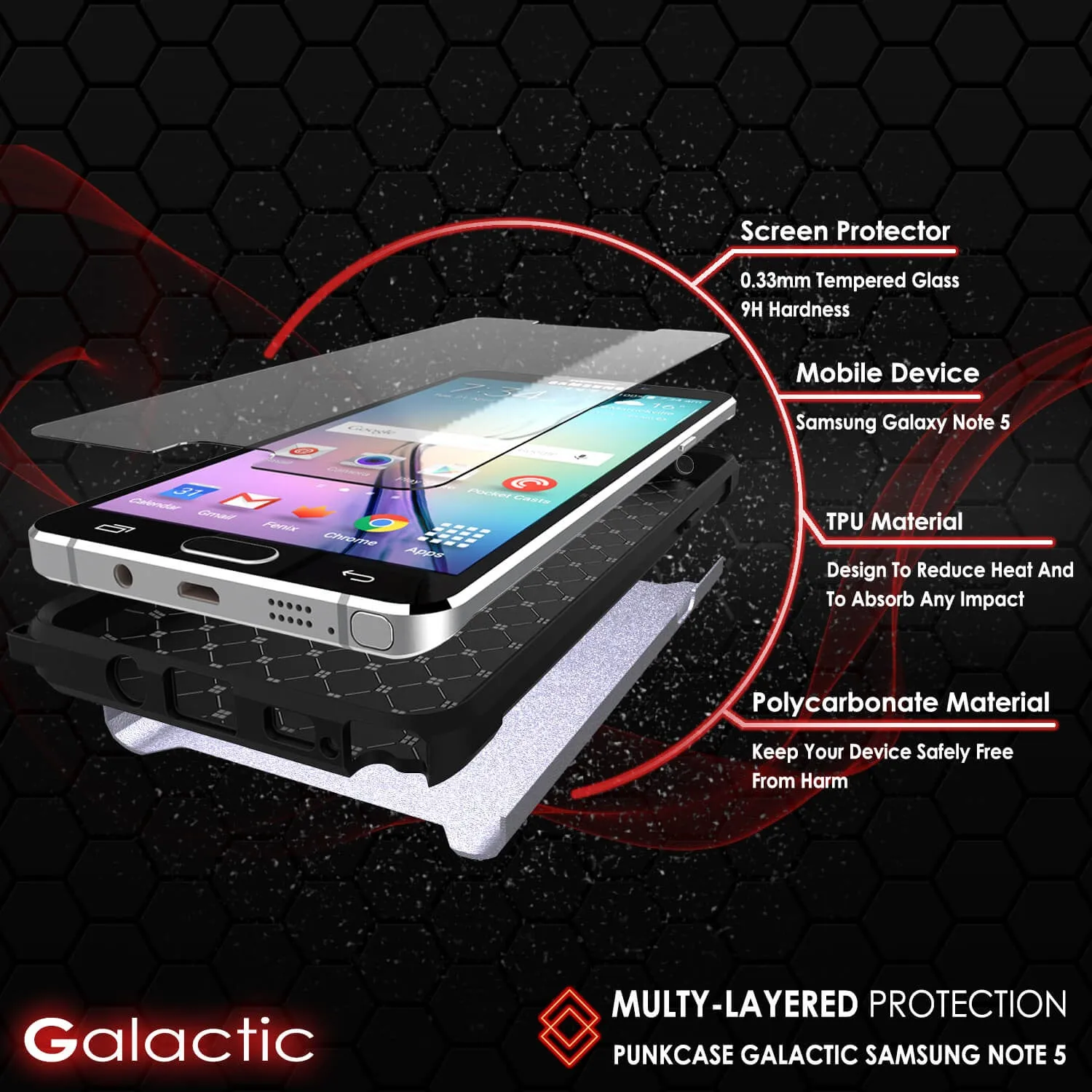 Galaxy Note 5 Case PunkCase Galactic SIlver Series Slim Armor Soft Cover Case w/ Tempered Glass