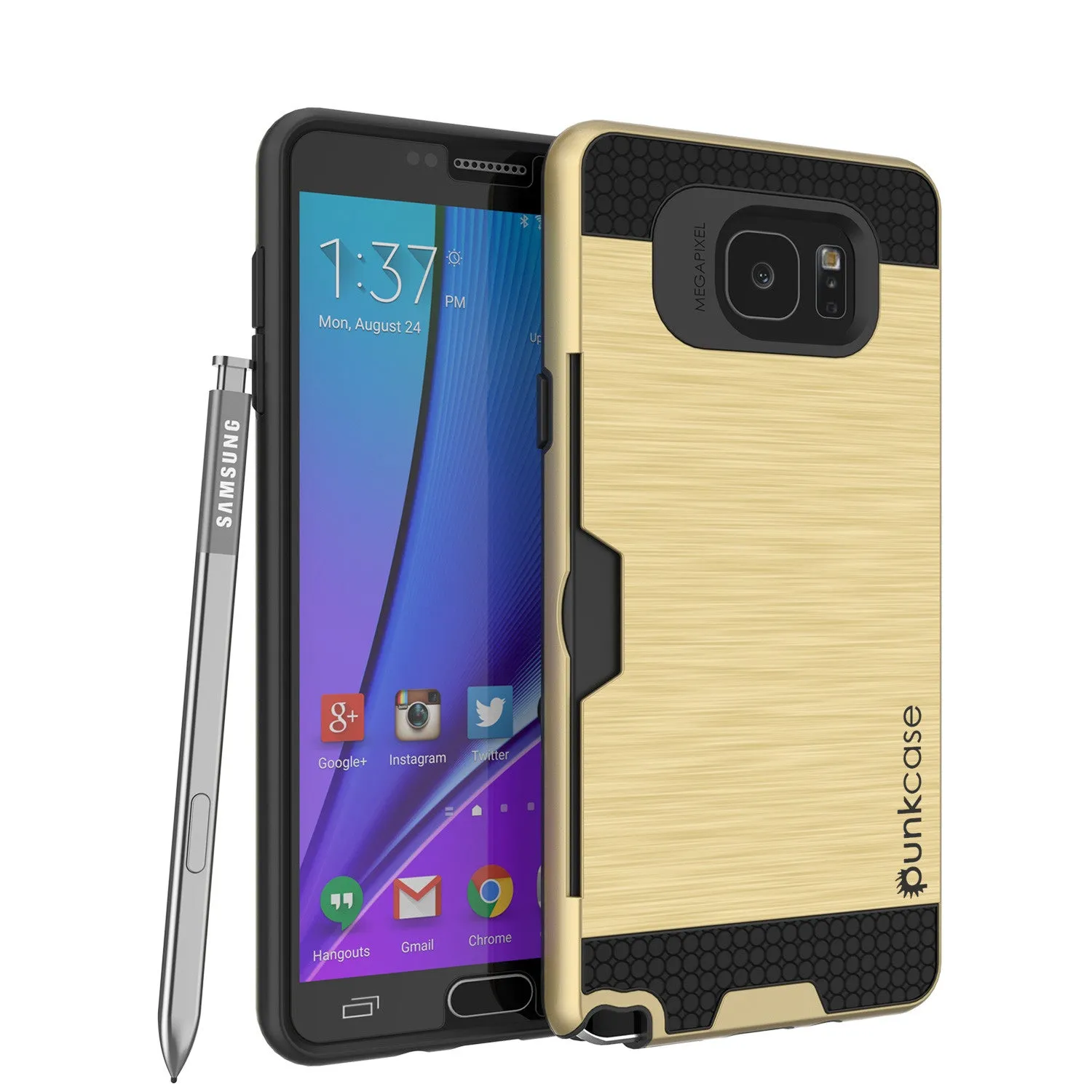 Galaxy Note 5 Case PunkCase SLOT Gold Series Slim Armor Soft Cover Case w/ Tempered Glass