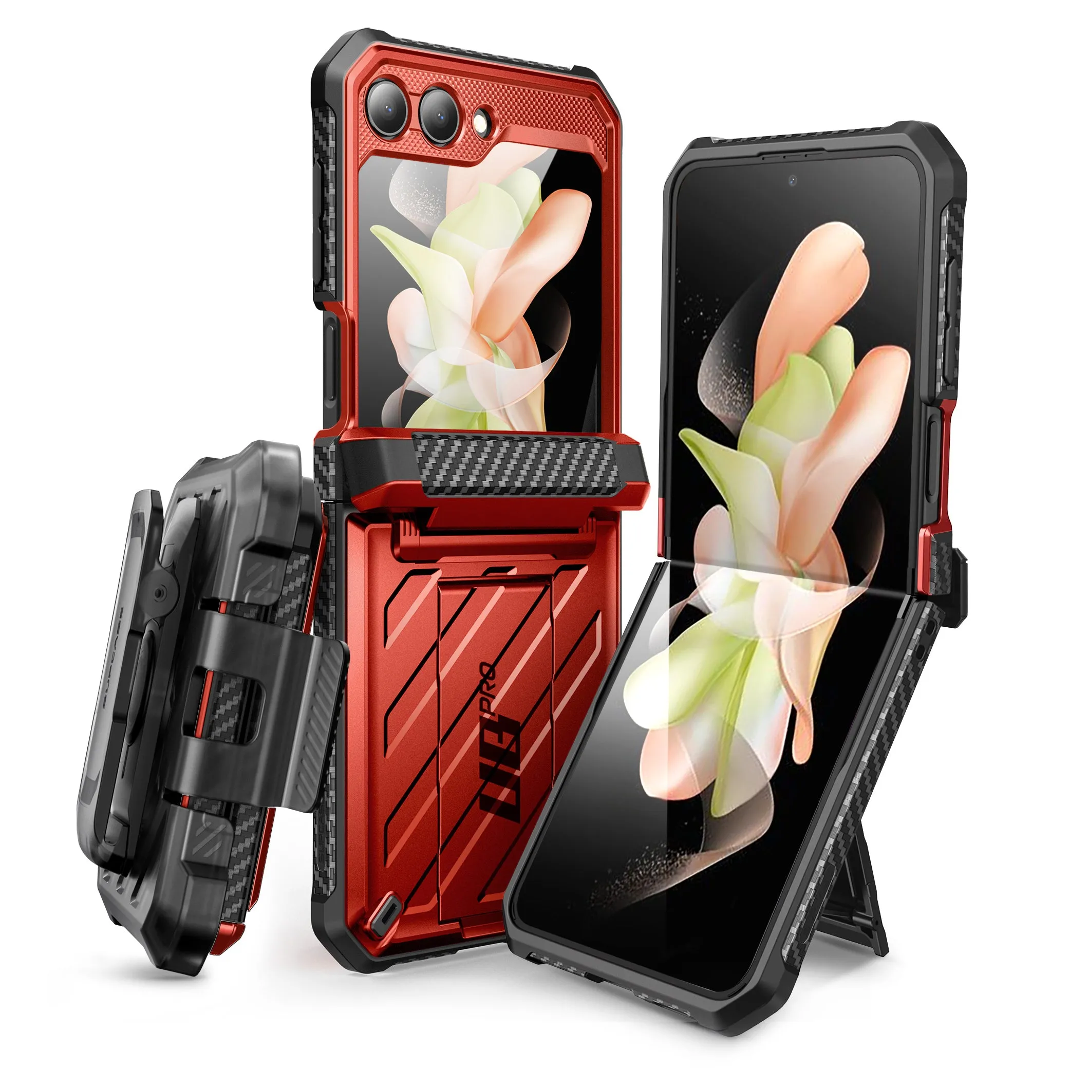 Galaxy Z Flip5 Unicorn Beetle PRO Rugged Case with Belt Clip-Metallic Red