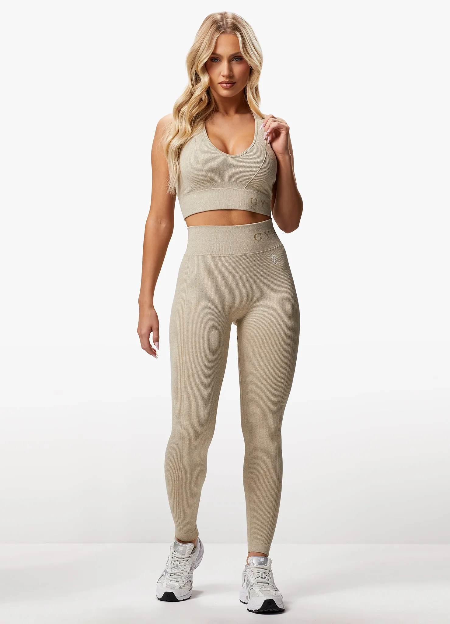 Gym King Formation Rib Legging - Oatmeal Marl