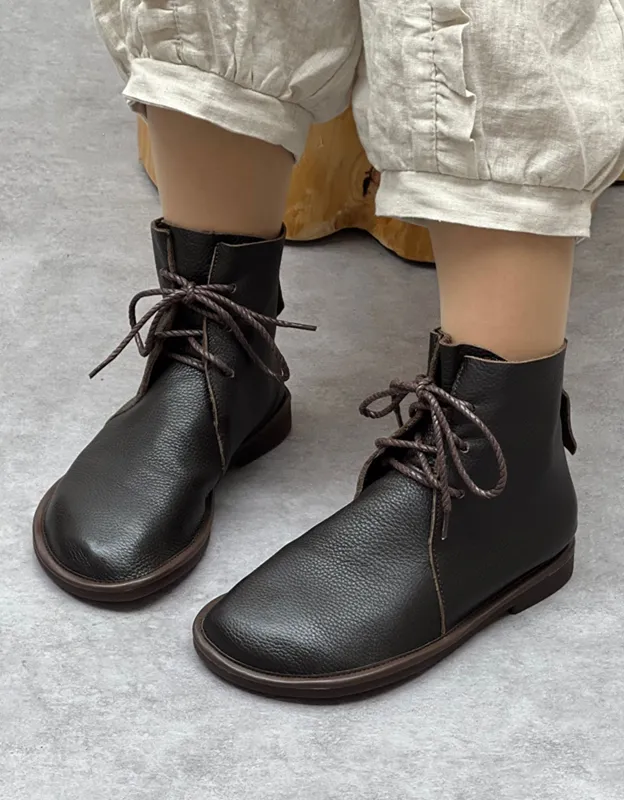 Handmade Comfortable Soft Leather Wide Toe Box Boots 35-44