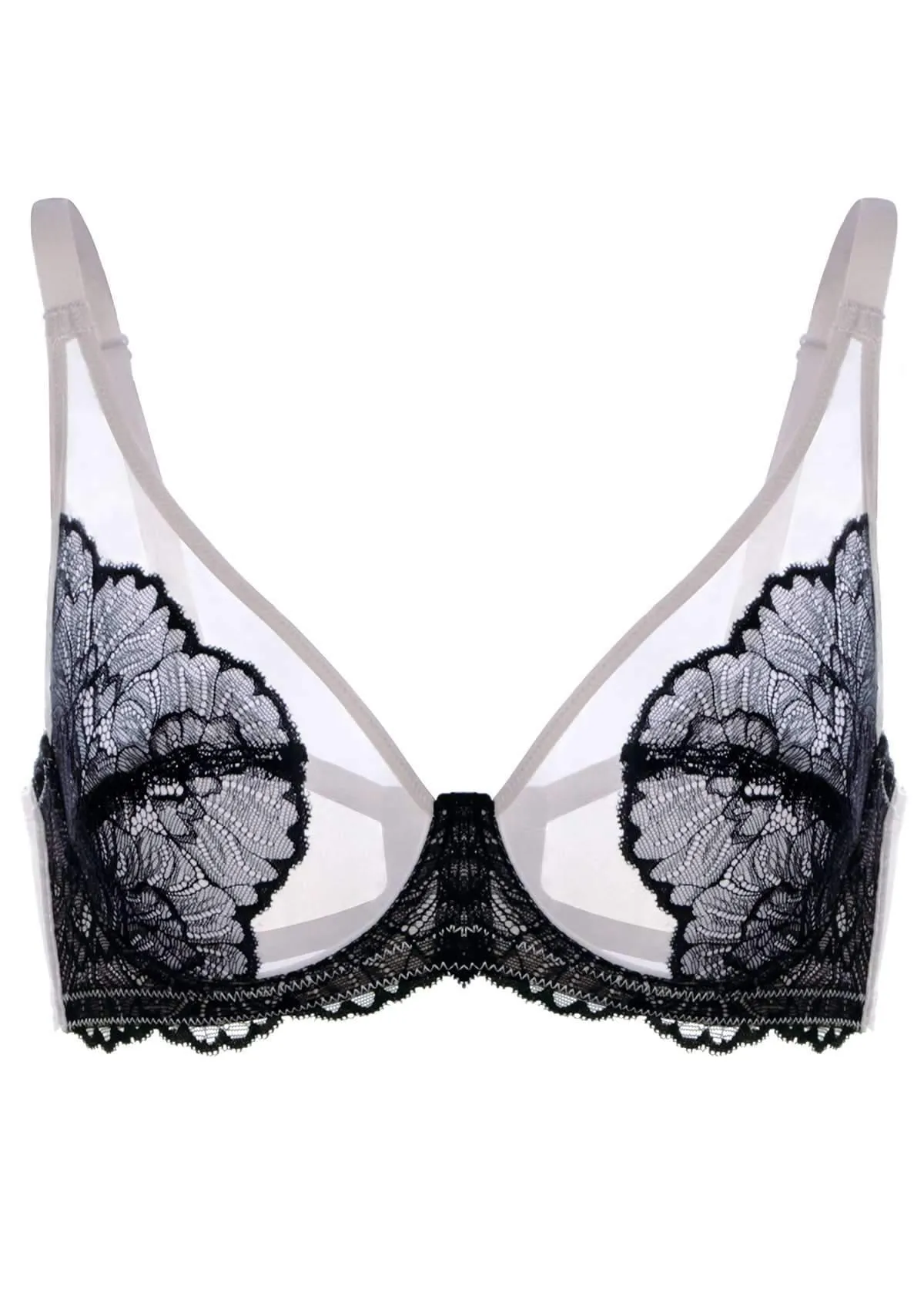 HSIA Blossom Unlined Black Contrast Apricot Lace Bra Set