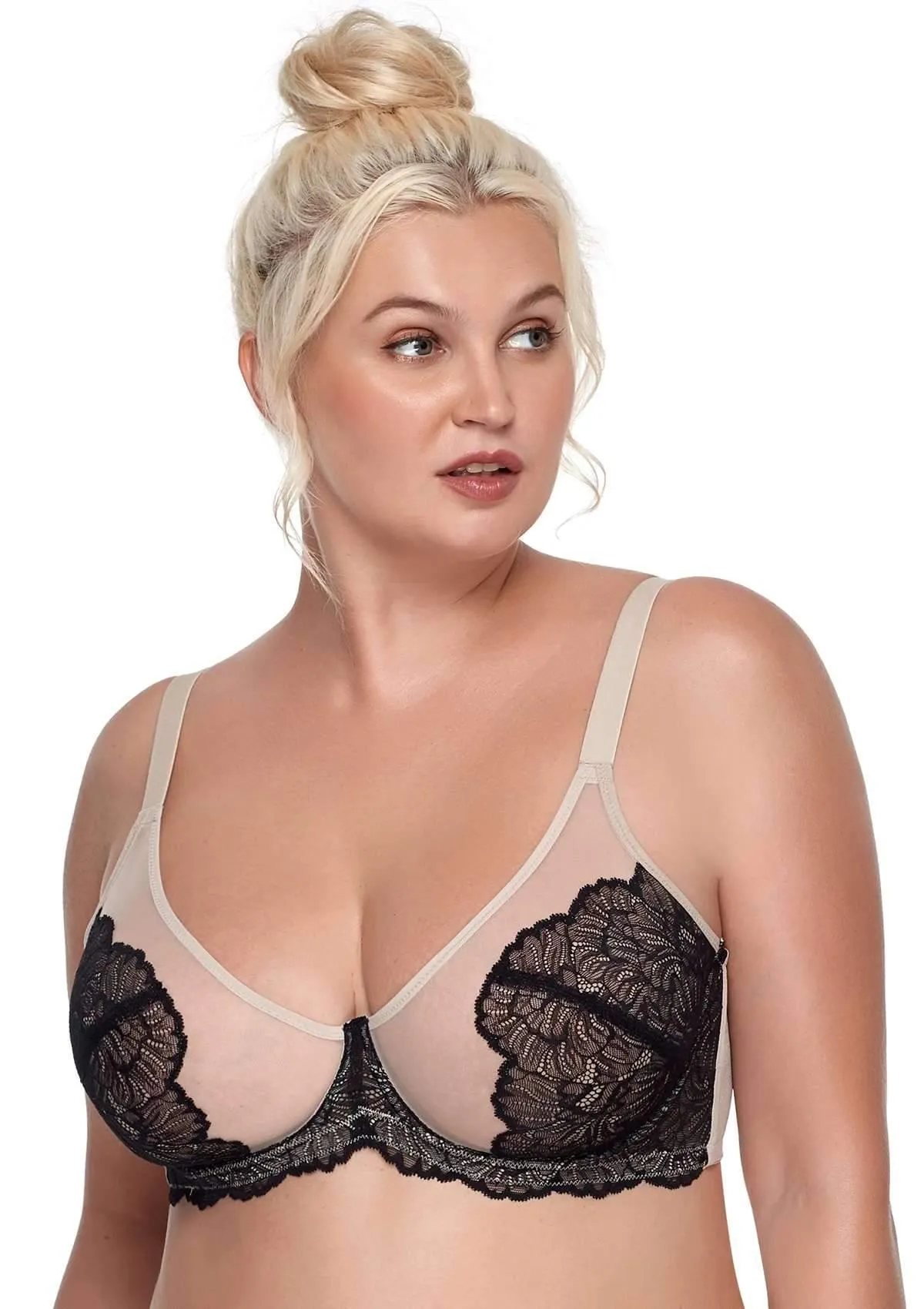 HSIA Blossom Unlined Black Contrast Apricot Lace Bra Set