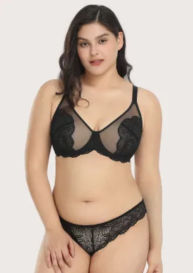 HSIA Blossom Unlined Black Lace Bra Set