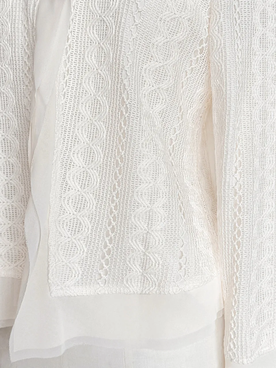 Ivory Chiffon Trimmed Open Front Lightweight Knit Jacket