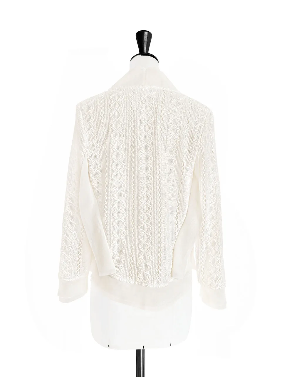 Ivory Chiffon Trimmed Open Front Lightweight Knit Jacket