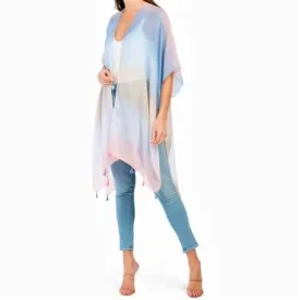 IVY LONDON Watercolor Ombre Print Semi-Sheer Kimono Top Cover-Up