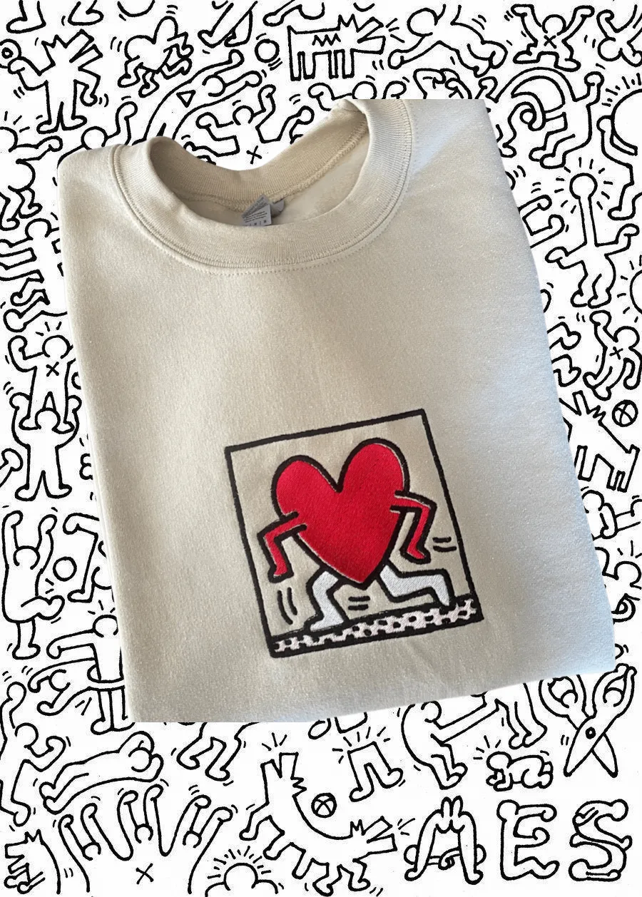 Keith Haring Walking Heart Embroidered Crewneck Sweatshirt