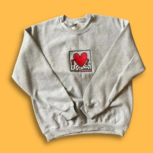 Keith Haring Walking Heart Embroidered Crewneck Sweatshirt