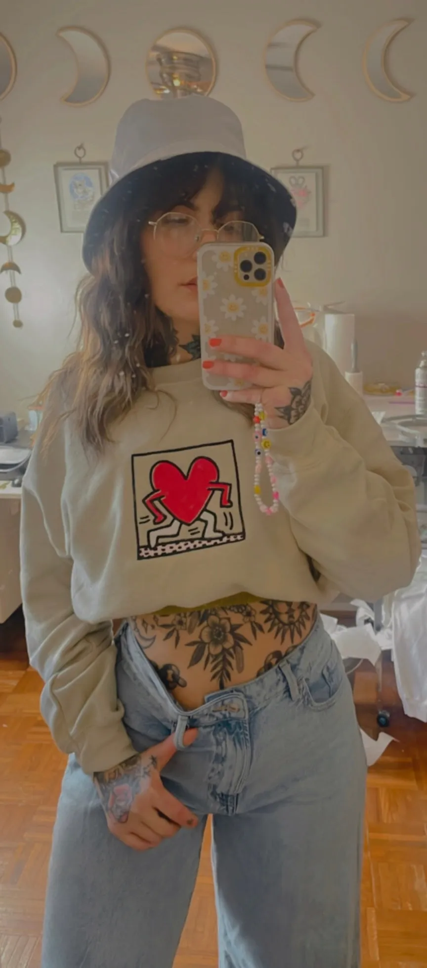 Keith Haring Walking Heart Embroidered Crewneck Sweatshirt