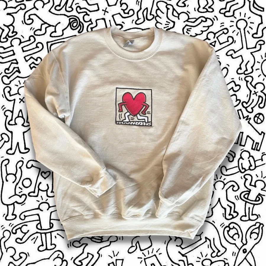 Keith Haring Walking Heart Embroidered Crewneck Sweatshirt